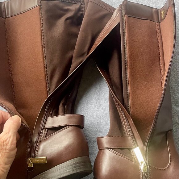 Michael Michael Kors “Emma Manon” Brown Riding Boots – Gold KORS Logo, Women’s 4 - Picture 6 of 10